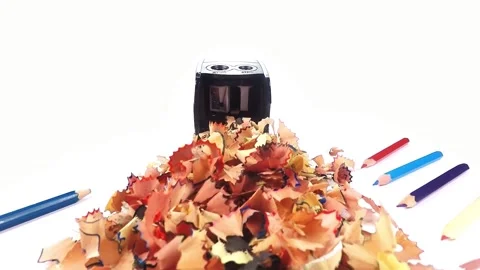 A trip to the pencil sharpener through the shavings Stock Footage 140759744