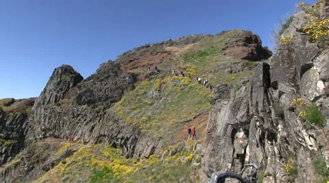 Trip from Pico do Areeiro to Pico Ruivo, mountains of Madeira, Portugal Stock Footage 32593930
