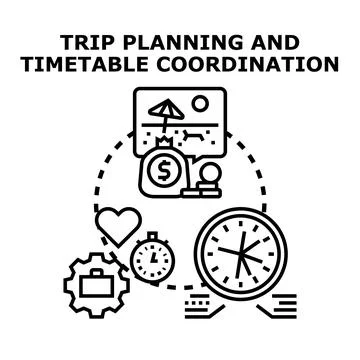 Trip planning and timetable coordination concept illustration Stock Illustration