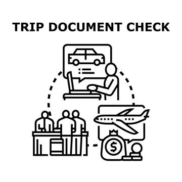 Trip planning and travel document verification process Stock Illustration