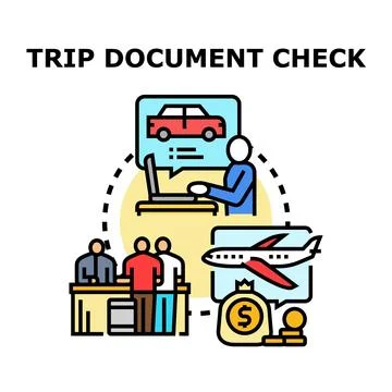 Trip planning and travel document verification process Stock Illustration