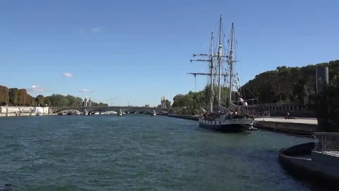 Trip on seine river going close old ship Video stock 69182343