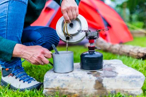 Trip with a tent. Stock Photos