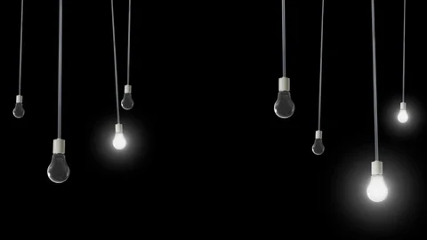 Trip Through Swinging Light Bulbs in the Dark 4K Loop Stock Footage 121861782
