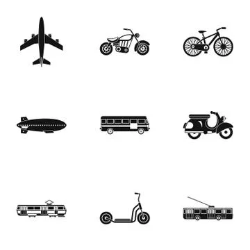 Trip on transport icons set, simple style Stock Illustration