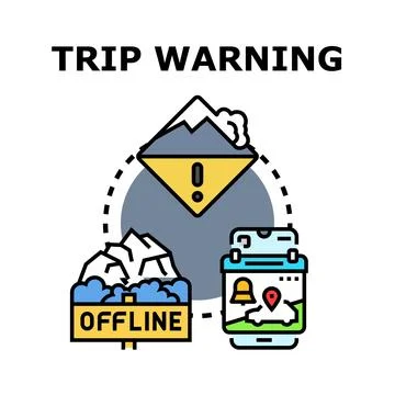 Trip warning concept with navigation application and offline sign Stock Illustration