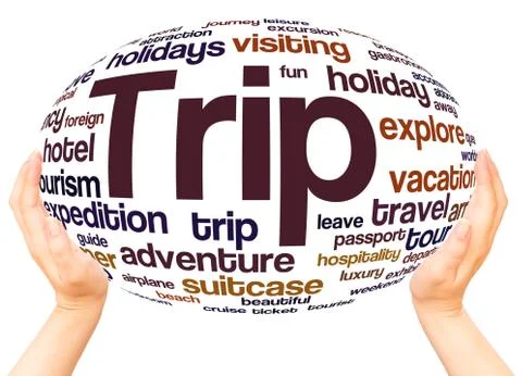 Trip word cloud hand sphere concept Stock Photos
