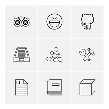 Tripadvisor, smiley, github , drive , social , media , hardware ,  hammer , c Stock Illustration