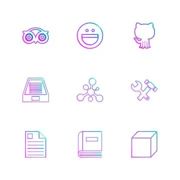 Tripadvisor, smiley, github , drive , social , media , hardware ,  hammer , c Stock Illustration