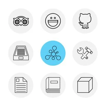 Tripadvisor, smiley, github , drive , social , media , hardware ,  hammer , c Stock Illustration