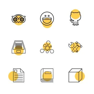 Tripadvisor, smiley, github , drive , social , media , hardware ,  hammer , c Stock Illustration