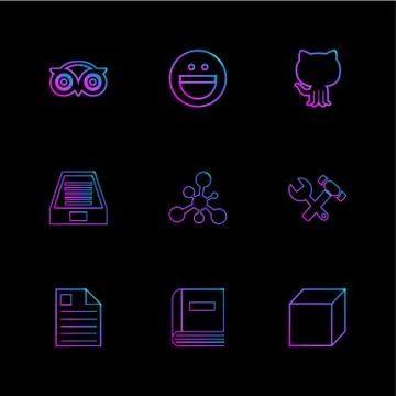 Tripadvisor, smiley, github , drive , social , media , hardware ,  hammer , c Stock Illustration