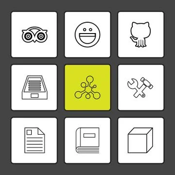 Tripadvisor, smiley, github , drive , social , media , hardware ,  hammer , c Stock Illustration