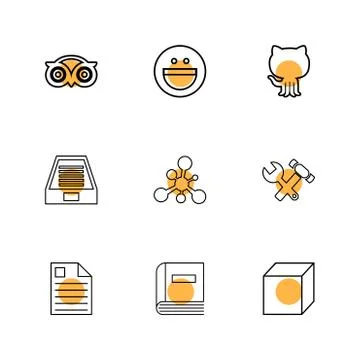 Tripadvisor, smiley, github , drive , social , media , hardware ,  hammer , c Stock Illustration