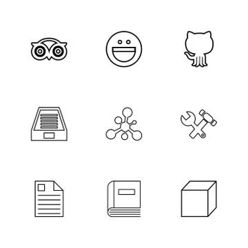 Tripadvisor, smiley, github , drive , social , media , hardware ,  hammer , c Stock Illustration