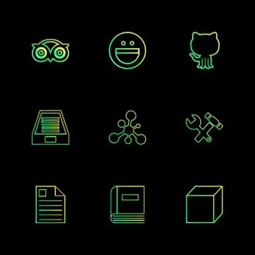 Tripadvisor, smiley, github , drive , social , media , hardware ,  hammer , c Stock Illustration