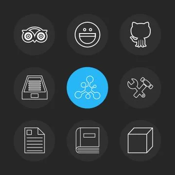 Tripadvisor, smiley, github , drive , social , media , hardware ,  hammer , c Stock Illustration