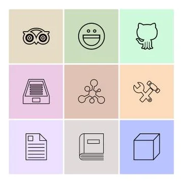 Tripadvisor, smiley, github , drive , social , media , hardware ,  hammer , c Stock Illustration