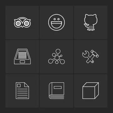 Tripadvisor, smiley, github , drive , social , media , hardware ,  hammer , c Stock Illustration