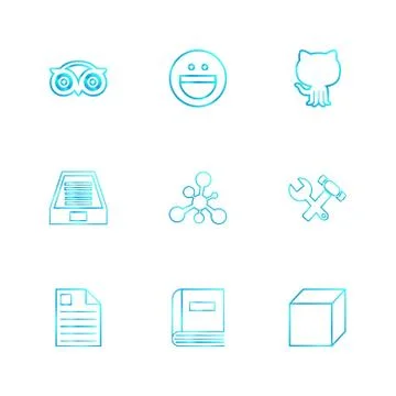 Tripadvisor, smiley, github , drive , social , media , hardware ,  hammer , c Stock Illustration