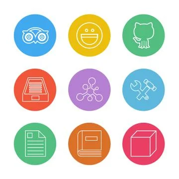 Tripadvisor, smiley, github , drive , social , media , hardware ,  hammer , c Stock Illustration