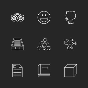 Tripadvisor, smiley, github , drive , social , media , hardware ,  hammer , c Stock Illustration