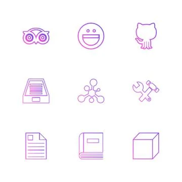 Tripadvisor, smiley, github , drive , social , media , hardware ,  hammer , c Stock Illustration
