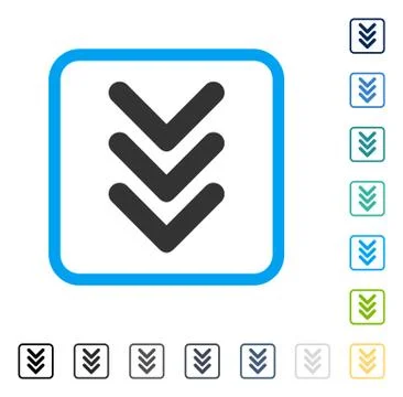 Triple Arrowhead Down Framed Vector Icon Stock Illustration
