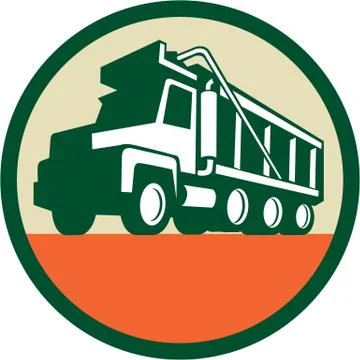 Triple Axle Dump Trunk Low Angle Circle Retro Stock Illustration