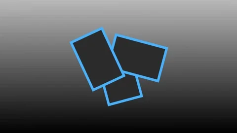 Triple blank photo frames with blue border on grey gradient background 4k Stock Footage 346166586