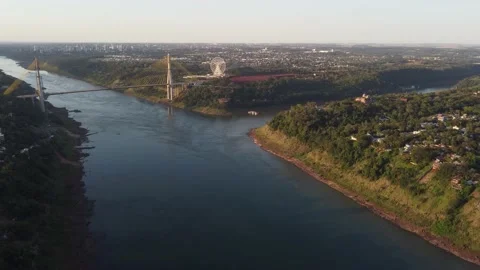 Triple border between Argentina, Brazil and Paraguay, intersection bridge Stock Footage 220255510