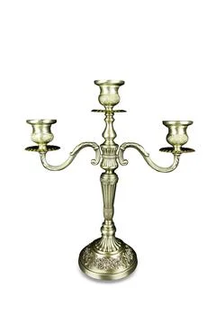 Triple bronze candelabrum with three candlesticks, isolated on white Stock Photos