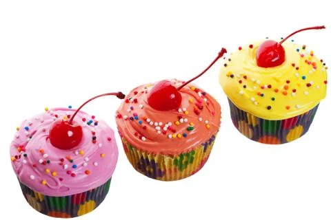 Triple cherry cupcakes Stock Photos