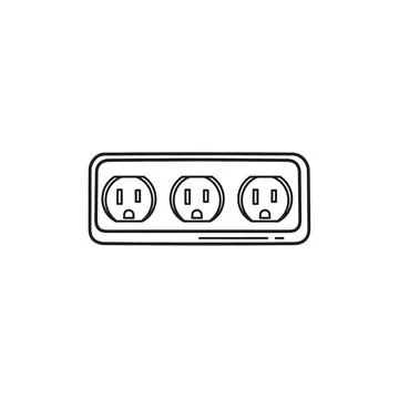 Triple electrical power outlet socket line art icon Stock Illustration