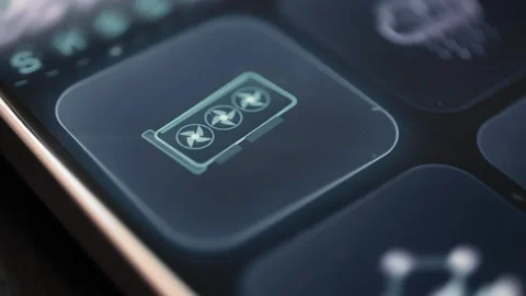 Triple fan graphics card icon on an interactive infrastructure investment Stock Footage 342489100