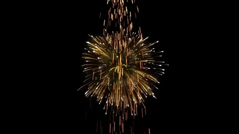 Triple fireworks display exploding against dark night sky background with Stock Footage 345134634