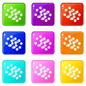 Triple molecule icons set 9 color collection Illustrazione stock
