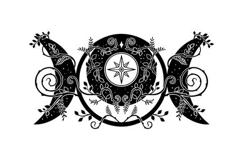 Triple moon mandala with star and botanical elements Illustrazione stock