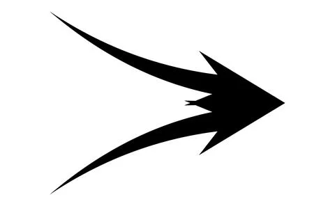 Triple pronged arrow silhouette, Multi tail dynamic pointer, Sharp trident st Stock Illustration