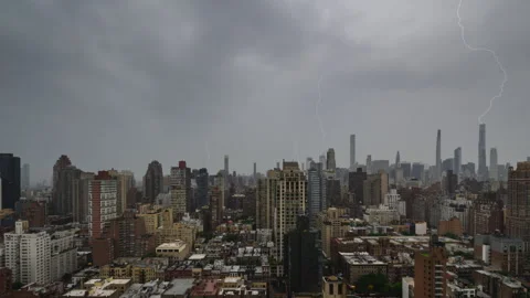 Triple Strike Lightning Storm Manhattan Timelapse Stock Footage 244140493