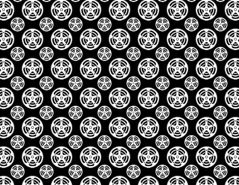 Triple white bicycle chain ring over a black background. Stock Illustration