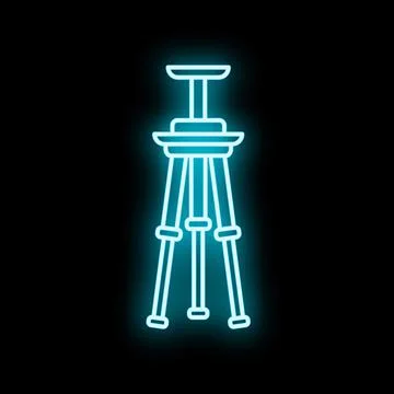 Tripod icon glowing a bright blue neon light Stock Illustration