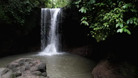 Tripod shot of Suwat waterfall without tourists. Bali, Indonesia. Stock Footage 286000564
