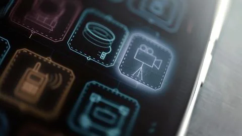 Tripod video camera icon on selected tile Stock Photos