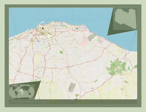 Tripoli, Libya. Open Street Map. Locations of major cities of the region Illustrazione stock