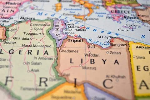 Tripoli Libya on World Map Close Up Macro Defocused Background Geographic Ima 写真素材