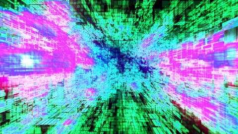 Trippy Abstract Pixelated Cubes in Endless 3D space Digital Glitch Art VJ Loop Video stock 131116191