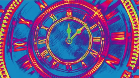 Trippy Clock Face with Distorted Effects, Psychedelic Time Perception Stock Footage 306355295
