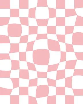 Trippy grid retro distorted chessboard background. Vintage groovy pink abstract Stock Illustration