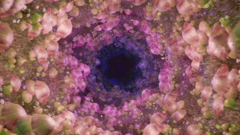 Trippy psychedelic magic mushrooms fly tunnel art animation for beautiful Stock Footage